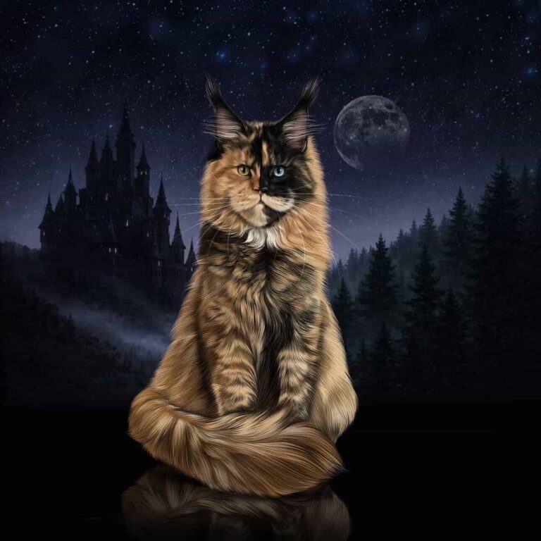 Black tortie Maine Coon Alice with heterochromia at Utah breeder serving West Coast families