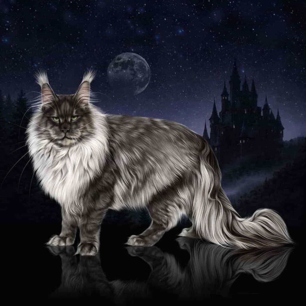 European black smoke Maine Coon sire Rio at Utah breeder Villainous Felines serving Pacific Northwest and Southwest