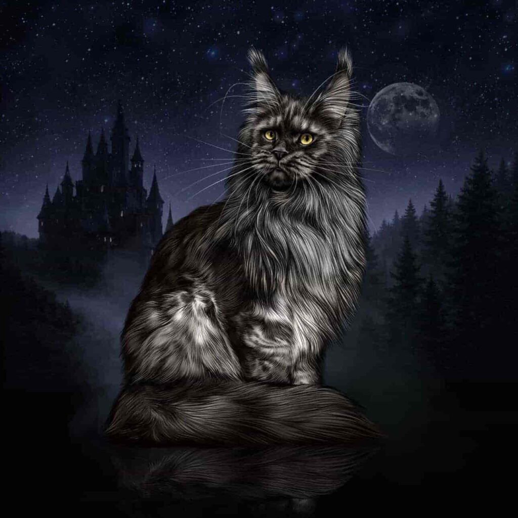 Black smoke polydactyl Maine Coon Andarna with extra toes at Utah breeder serving western US