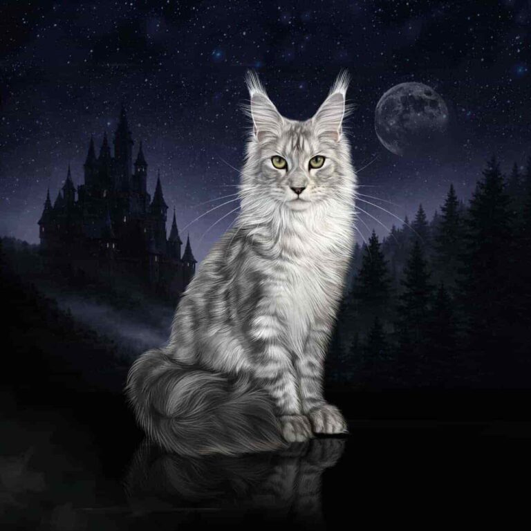 Silver tabby Maine Coon polydactyl queen Khalessi from Villainous Felines cattery serving Utah, California, and the western United States