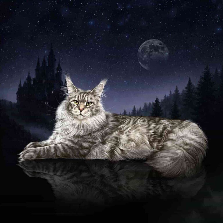 Silver Maine Coon queen Elphaba at Utah breeder Villainous Felines serving western states